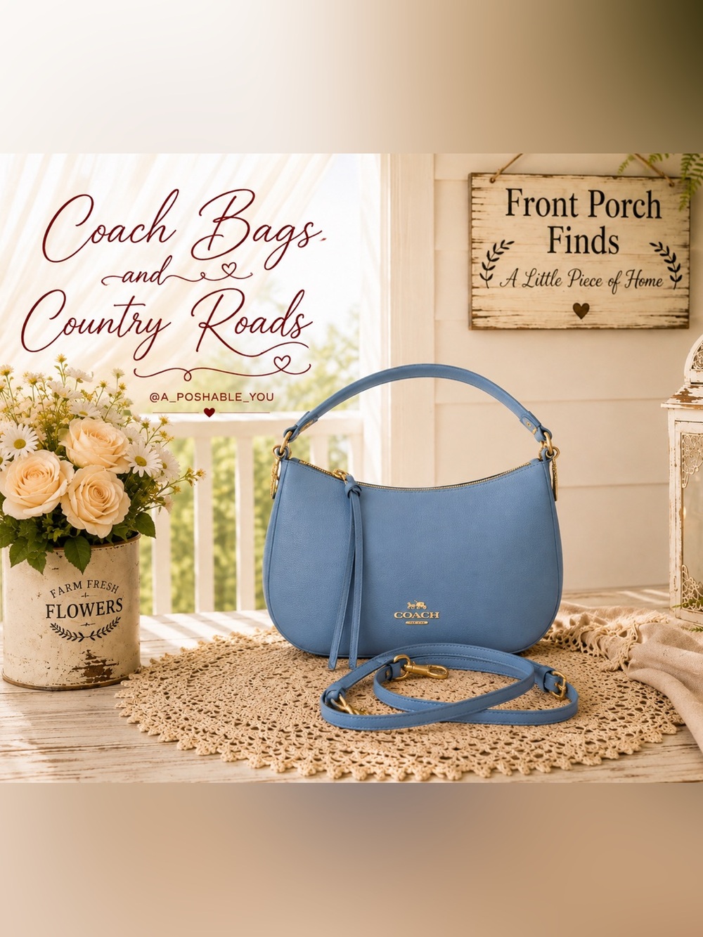 Coach Pebbled Leather Hobo Bag in Slate Blue
